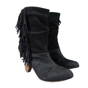Matt Bernson x Dannijo Swift Haircalf Boots Limit Edition Black Suede Fringe 6.5